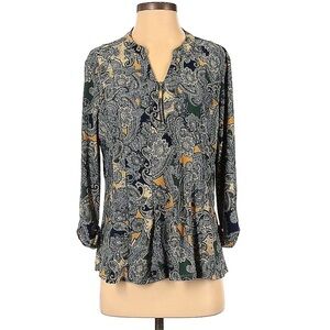 Roz & Ali Front Zip Long Sleeve Paisley Blouse l SIZE PXL